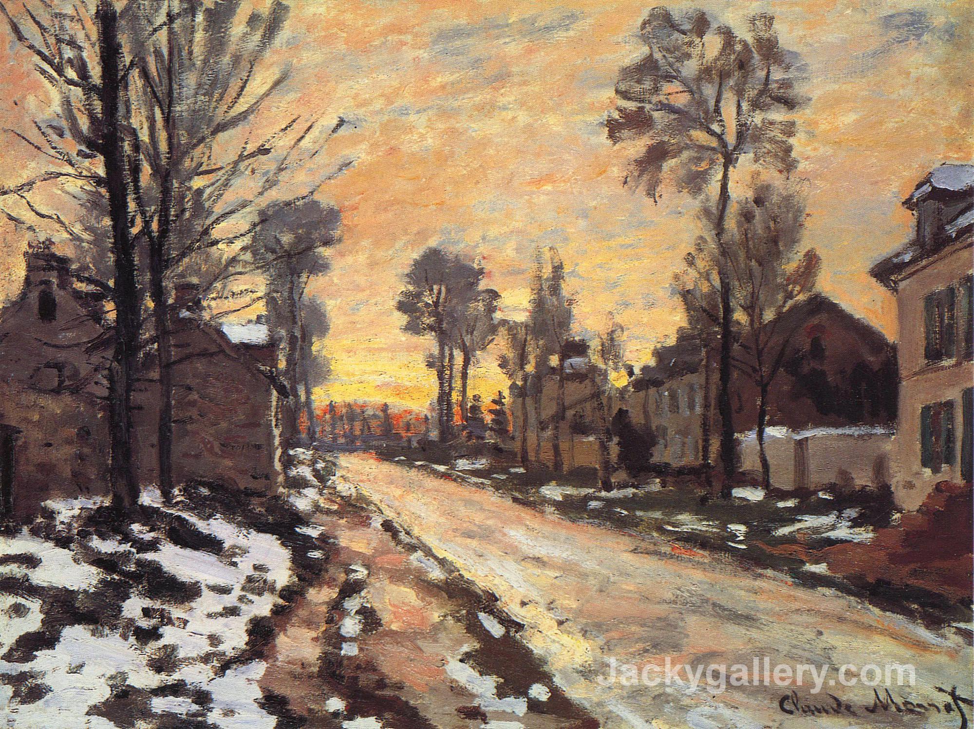 Road at Louveciennes, Melting Snow, Sunset by Claude Monet paintings reproduction